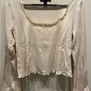 Forever 21 Cream 2XL Ribbed Shirt with Lace Trim